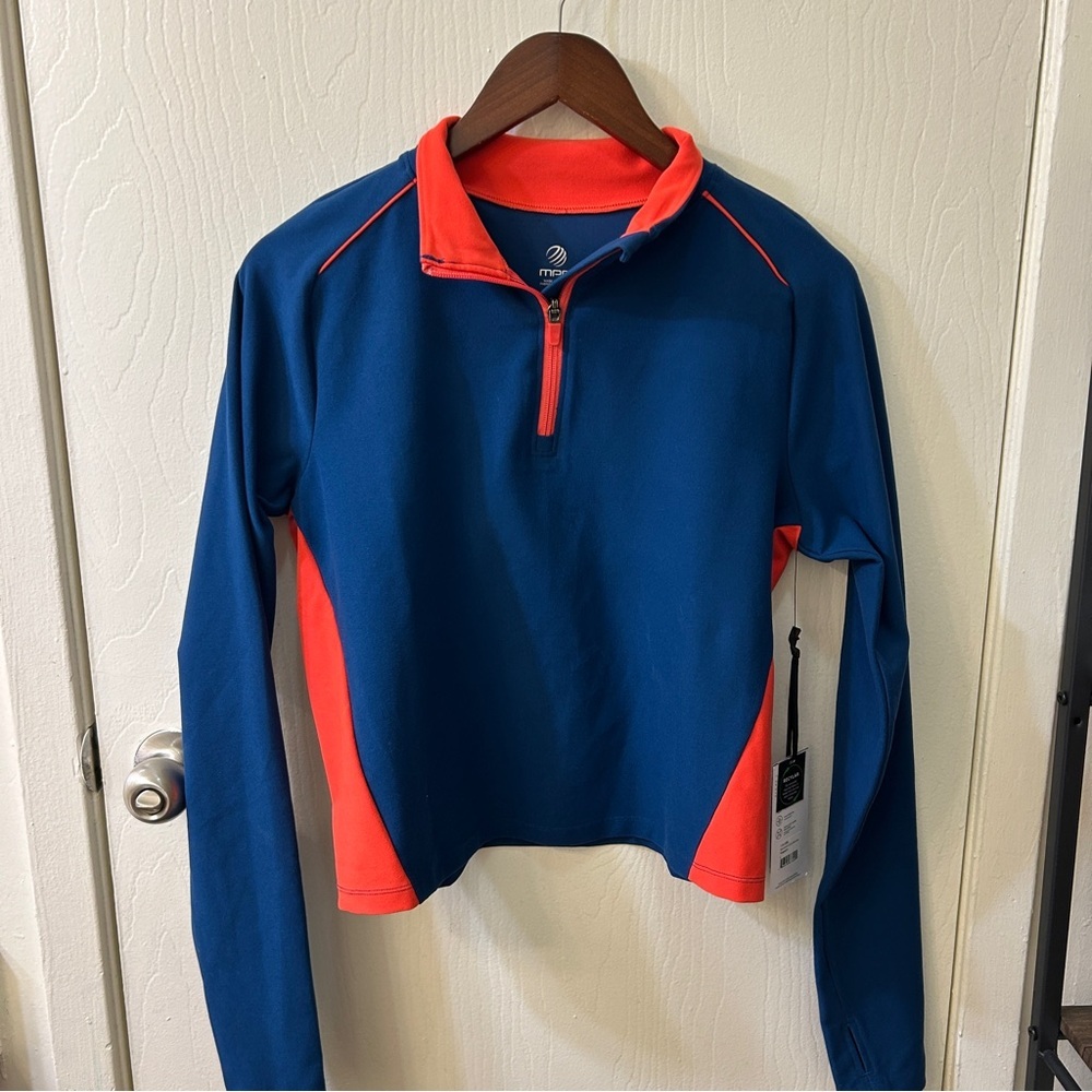 MPG Sport Explore Mock Neck 1/4 Zip Long Sleeve Pullover, Blue/Pink, Size L